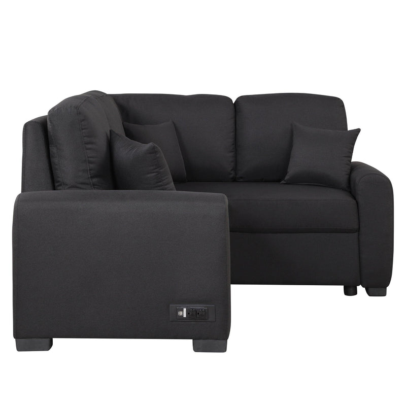 76.7"Sectional Sleeper Sofa with USB Charging Port and Plug Outlet,Pull-Out Sofa Bed with 3 Pillows, L-Shape Chaise for Living Room Small Apartment,Black - Urban Living Furniture (Los Angeles, CA)