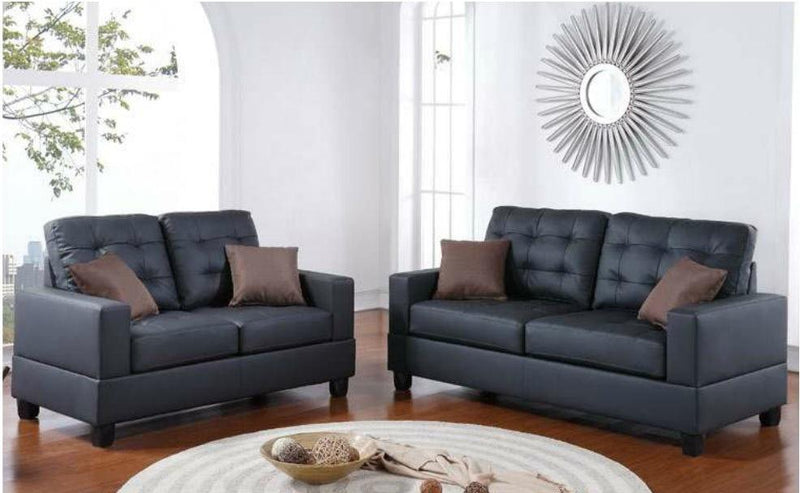 Living Room Furniture 2pc Sofa Set Black Faux Leather Tufted Sofa Loveseat w Pillows Cushion Couch - Urban Living Furniture (Los Angeles, CA)