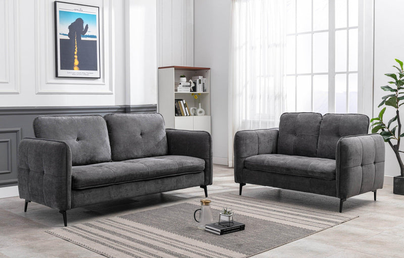 Contemporary Gray Fabric Upholstered 1pc Sofa Button-Tufted and Cushion Seat Black Metal Legs Living Room Furniture - Urban Living Furniture (Los Angeles, CA)