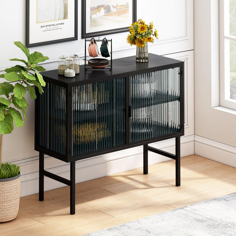 43.31"Glass DoorsModern  Two-door Cabinet with Featuring Two-tierStorage for Entryway Living Room Bathroom Dining Room - Urban Living Furniture (Los Angeles, CA)