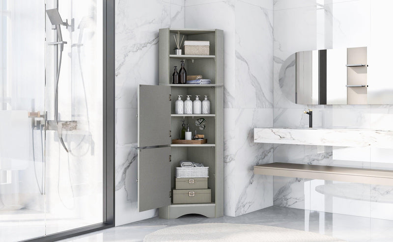 Tall Bathroom Corner Cabinet, FreestandingStorage Cabinet with Doors and Adjustable Shelves, MDF Board, Gray - Urban Living Furniture (Los Angeles, CA)