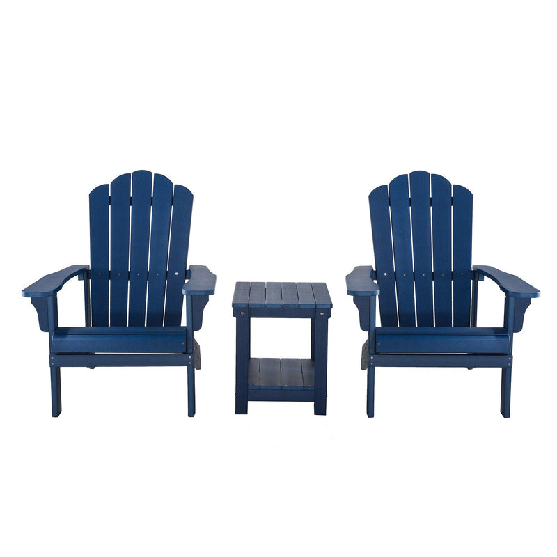 Key West 3 Piece Outdoor Patio All-Weather Plastic Wood Adirondack Bistro Set, 2 Adirondack chairs, and 1 small, side, end table set for Deck, Backyards, Garden, Lawns, Poolside, and Beaches, Blue - Urban Living Furniture (Los Angeles, CA)