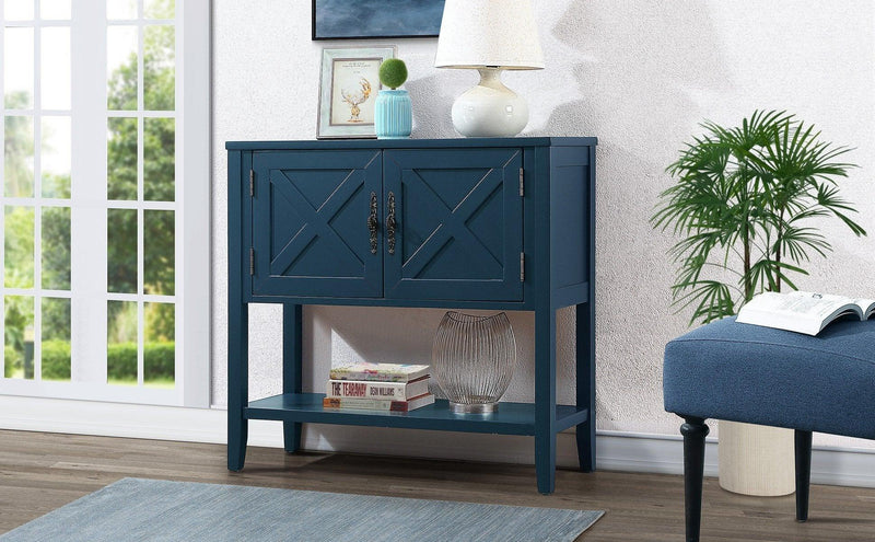 35’’ Farmhouse Wood Buffet Sideboard Console Table with Bottom Shelf and 2-Door Cabinet, for Living Room, Entryway,Kitchen Dining Room Furniture (Navy Blue) - Urban Living Furniture (Los Angeles, CA)