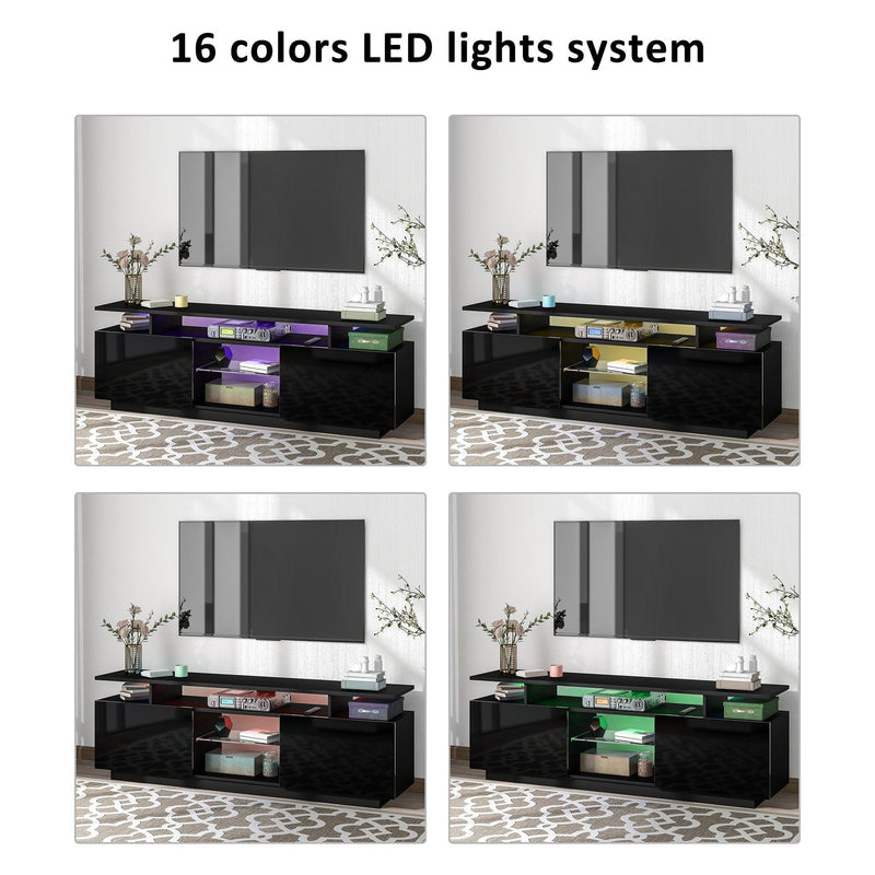 Modern TV Stand for TVs up to 65inches with LED lights, 16 Colors, for Livingroom, Bedroom, Black - Urban Living Furniture (Los Angeles, CA)