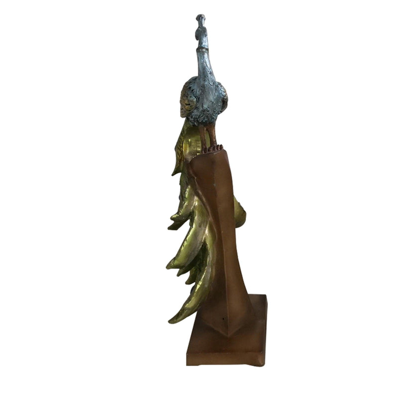 Polystone Decorative Peacock Figurine with Block Stand, Green and Gold - Urban Living Furniture (Los Angeles, CA)