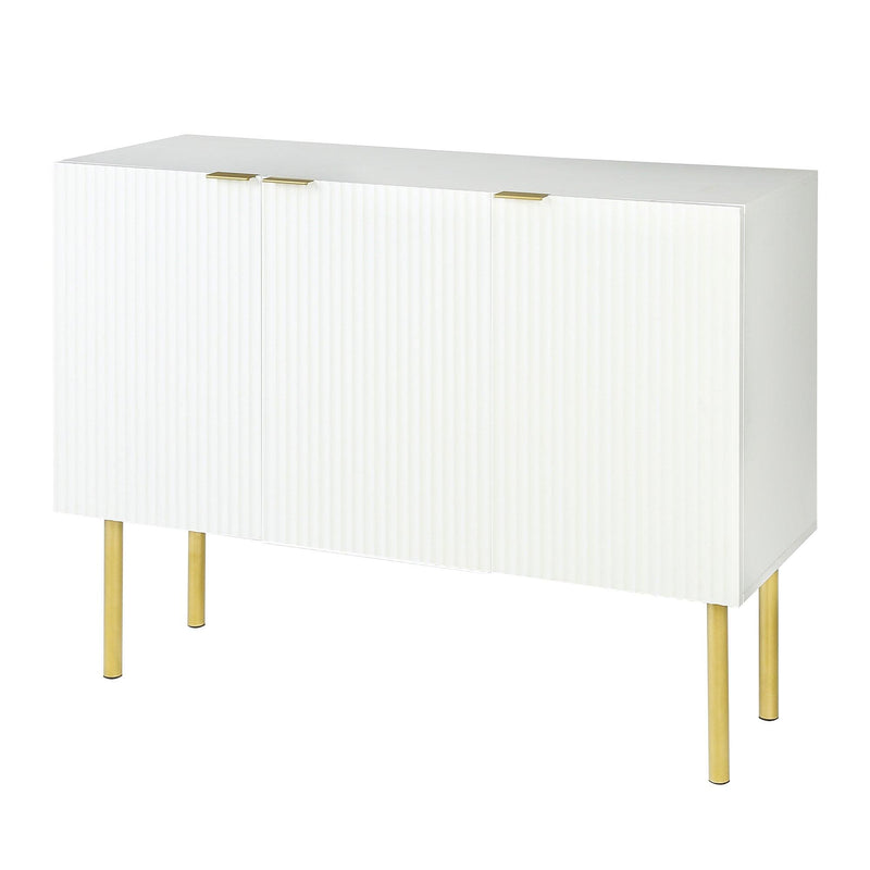 Modern Simple & Luxury Style Sideboard Particle Board & MDF Board Cabinet with Gold Metal Legs & Handles, Adjustable Shelves for Living Room, Dining Room (White)