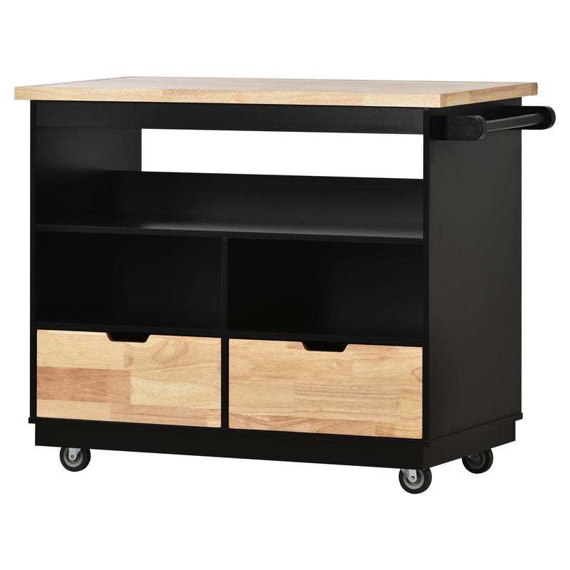 Kitchen Cart Rolling Mobile Kitchen Island Solid Wood Top, Kitchen Cart With 2 Drawers,Tableware Cabinet（Black） - Urban Living Furniture (Los Angeles, CA)