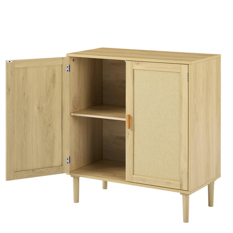 Mid-Century 2-Door Accent Chest, WoodStorage Cabinet with Shelf and Fabric Covered Panels（Natural，31.5''w x 15.8''d x 34.6"h）. - Urban Living Furniture (Los Angeles, CA)