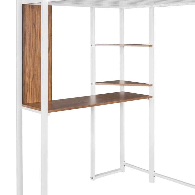 Twin Metal Loft Bed with 2 Shelves and one Desk ,WHITE - Urban Living Furniture (Los Angeles, CA)