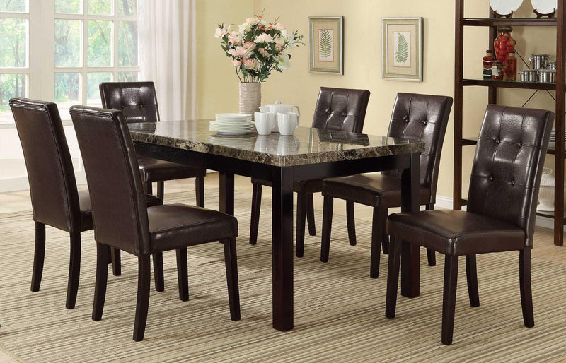 Set of 2 Chairs Breakfast Dining Dark Brown PU / Faux Leather Tufted Upholstered Chair