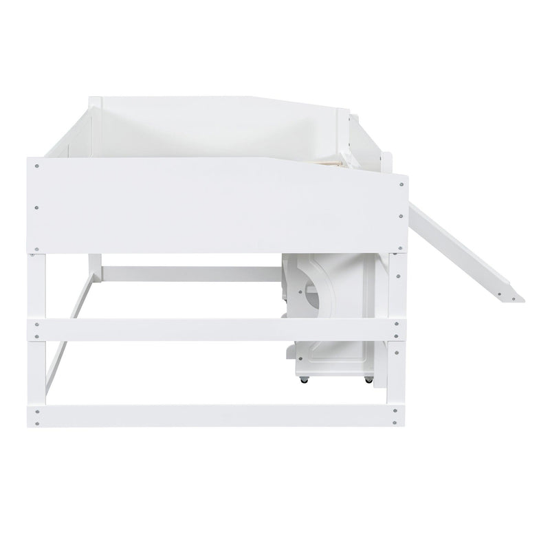 Low Study Full Loft Bed with Rolling Portable Desk and Chair,Multiple Functions Bed- White - Urban Living Furniture (Los Angeles, CA)