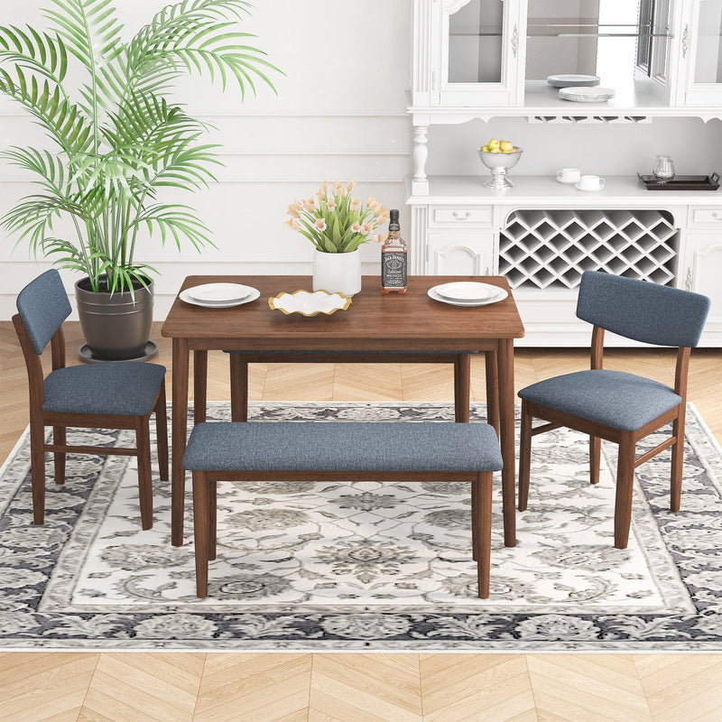 Modern Dining Table Set with 2 Benches and 2 Chairs Fabric Cushion for 6 All Rubber wood Kitchen Dining Table for Dining Room Small Space Grey - Urban Living Furniture (Los Angeles, CA)