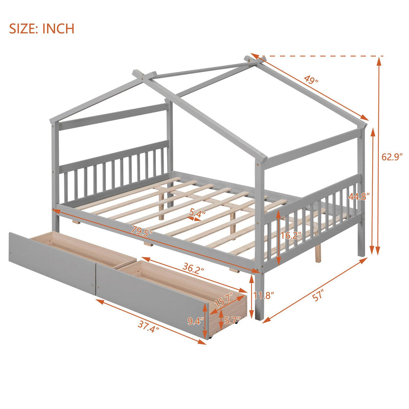 Full Size Wooden House Bed with Drawers, Gray - Urban Living Furniture (Los Angeles, CA)