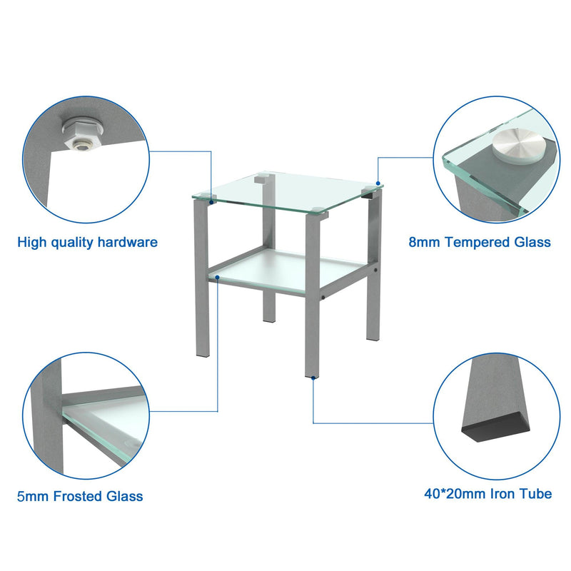 Glass two layer tea table, small round table, bedroom corner table, living room grey side table - Urban Living Furniture (Los Angeles, CA)