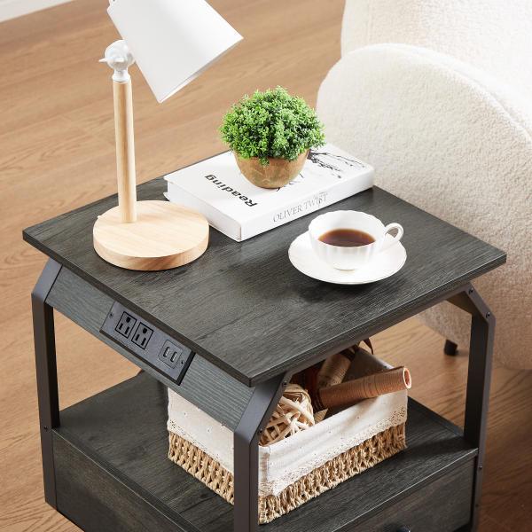 End table Side table with Charging Station,sofa side table with drawers, bedside table for bedroom.(Dark grey,17.3’’W*17.9’’D*21.2’’H) - Urban Living Furniture (Los Angeles, CA)