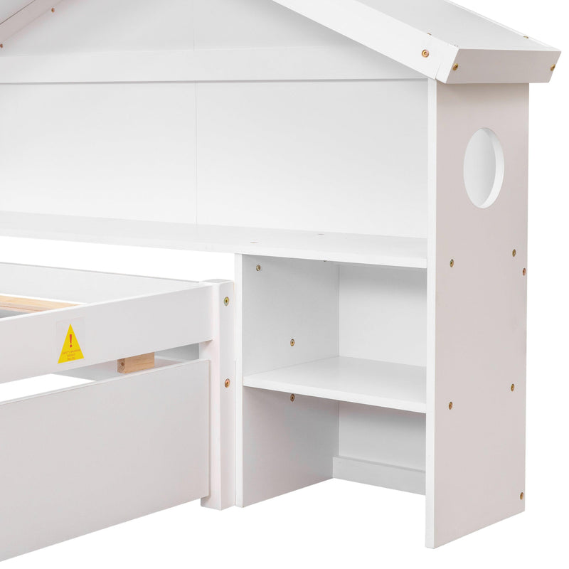 TwinStorage House Bed for kids with Bedside Table, Trundle, White - Urban Living Furniture (Los Angeles, CA)