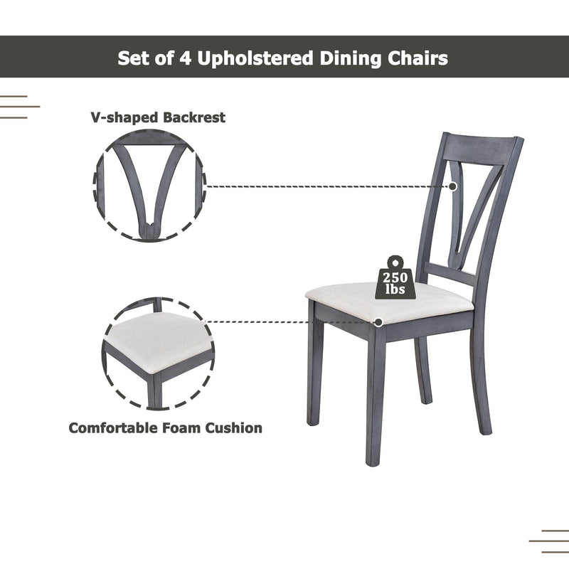 Mid-Century Wood 5-Piece Dining Table Set with 4 Upholstered Dining Chairs for Small Places, Antique Grey - Urban Living Furniture (Los Angeles, CA)