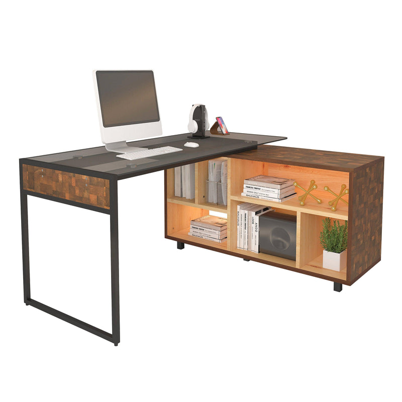 Techni Mobili L-Shape Corner Desk with MultipleStorage, Oak - Urban Living Furniture (Los Angeles, CA)