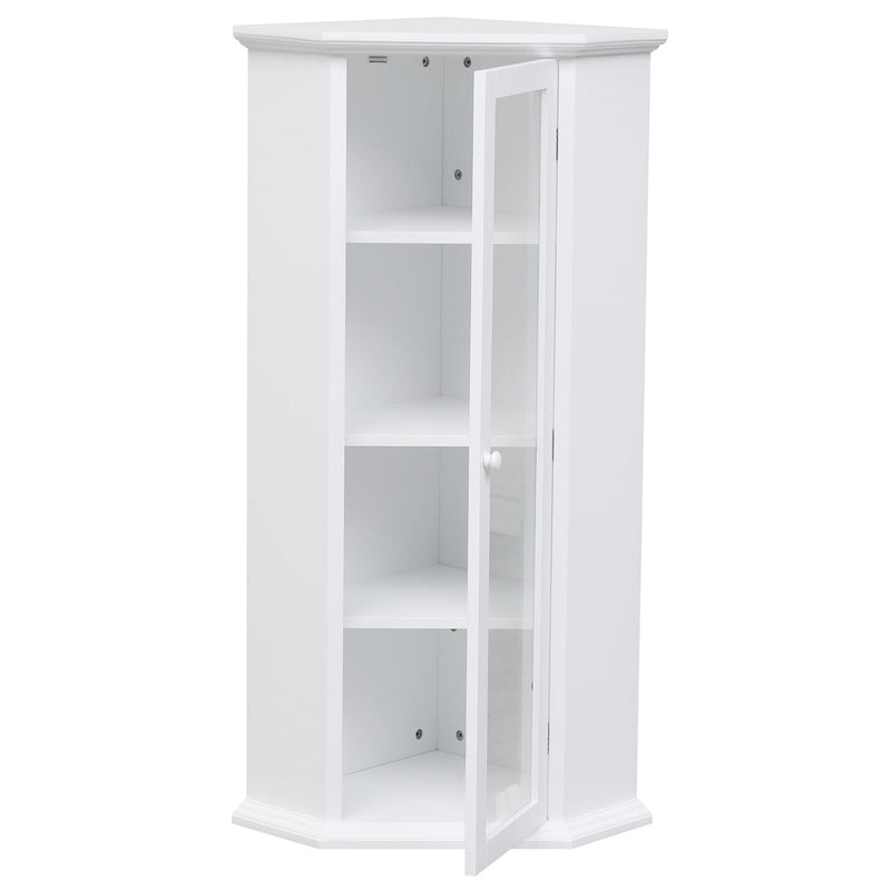 Freestanding Bathroom Cabinet with Glass Door, CornerStorage Cabinet for Bathroom, Living Room and Kitchen, MDF Board with Painted Finish, White - Urban Living Furniture (Los Angeles, CA)