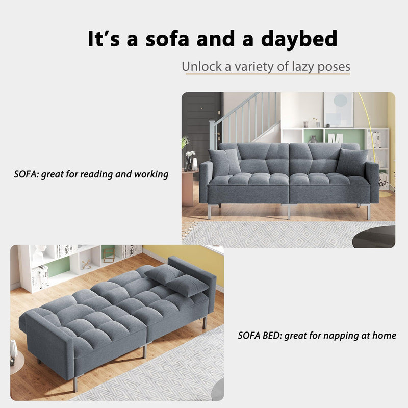 Linen UpholsteredModern Convertible Folding Futon Sofa Bed for Compact Living Space, Apartment, Dorm