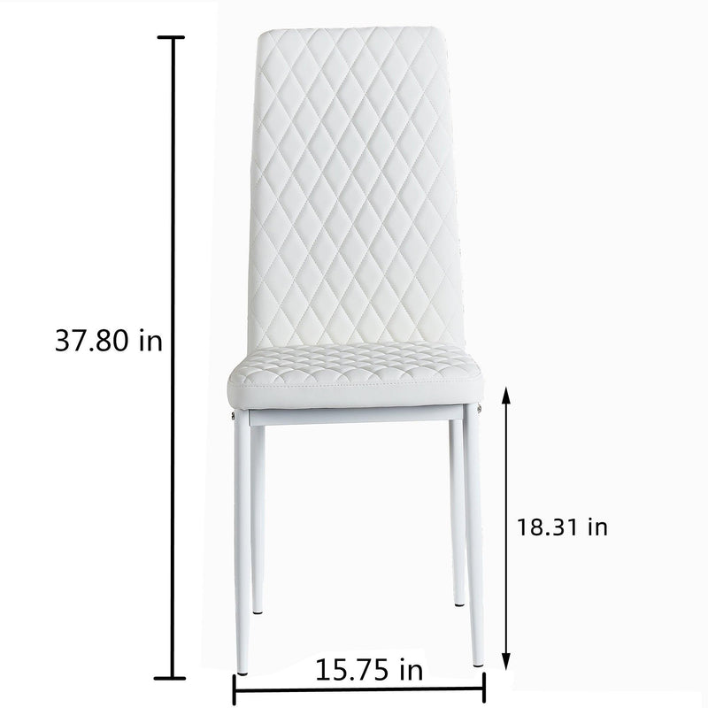 WhiteModern minimalist dining chair fireproof leather sprayed metal pipe diamond grid pattern restaurant home conference chair set of 6