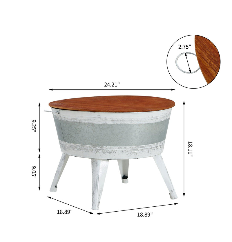 Farmhouse Rustic Distressed Metal Accent Cocktail Table, wood top-WHT, 1PC