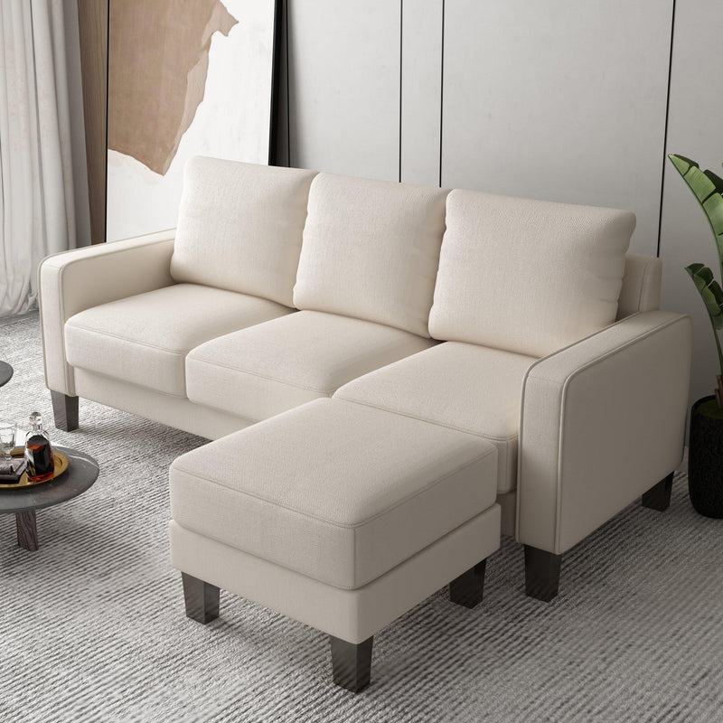 Modern Living Room Furniture L Shape Sofa with Ottoman in Beige Fabric - Urban Living Furniture (Los Angeles, CA)