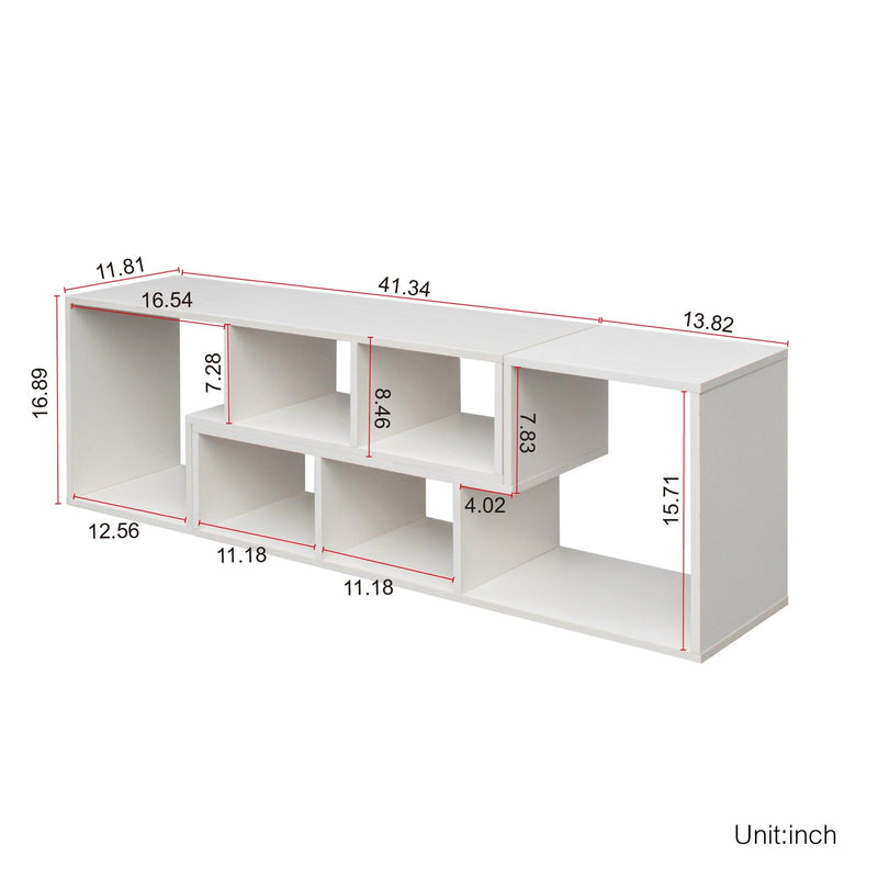 Double L-Shaped TV Stand，Display Shelf ，Bookcase for Home Furniture,White