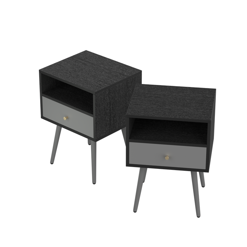 Modern Bedside Tables Set of 2,Nightstand with 1Storage Drawer -Chic  Simple Assembly End Side Table,Sofa Table,for bedroom/living room/office (2pcs,dark grey) - Urban Living Furniture (Los Angeles, CA)