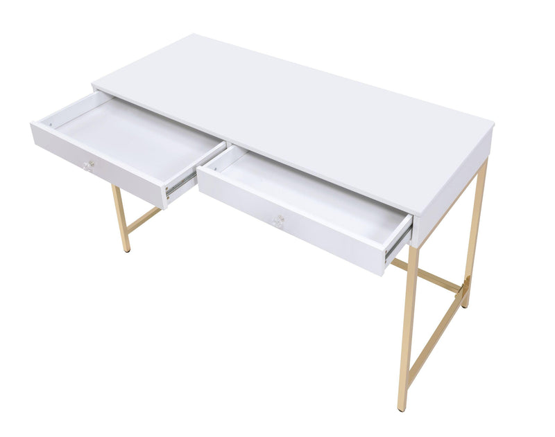 ACME Ottey Vanity Desk  in White High Gloss & Gold Finish AC00899 - Urban Living Furniture (Los Angeles, CA)