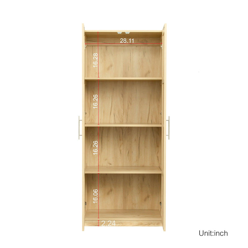 High wardrobe and kitchen cabinet with 2 doors and 3 partitions to separate 4Storage spaces, oak