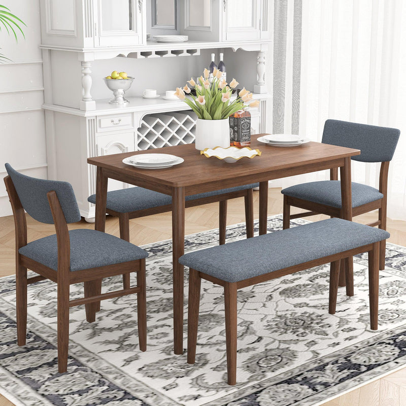 Modern Dining Table Set with 2 Benches and 2 Chairs Fabric Cushion for 6 All Rubber wood Kitchen Dining Table for Dining Room Small Space Grey - Urban Living Furniture (Los Angeles, CA)