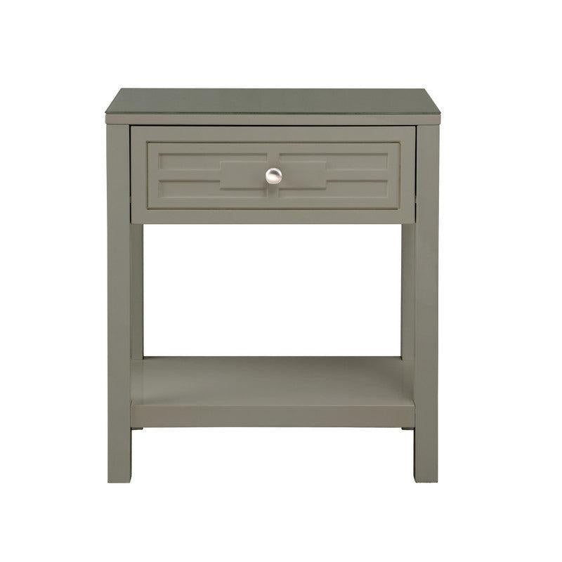 Dylan Taupe Wooden End Side Table Nightstand with Glass Top and Drawer - Urban Living Furniture (Los Angeles, CA)