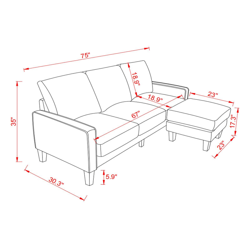 Modern Living Room Furniture L Shape Sofa with Ottoman in Beige Fabric - Urban Living Furniture (Los Angeles, CA)