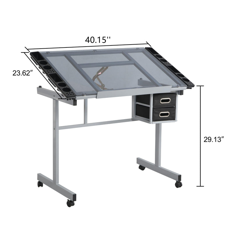 Adjustable Art Drawing Desk Craft Station Drafting   with 2 Non-woven fabric Slide Drawers and 4 Wheels - Urban Living Furniture (Los Angeles, CA)