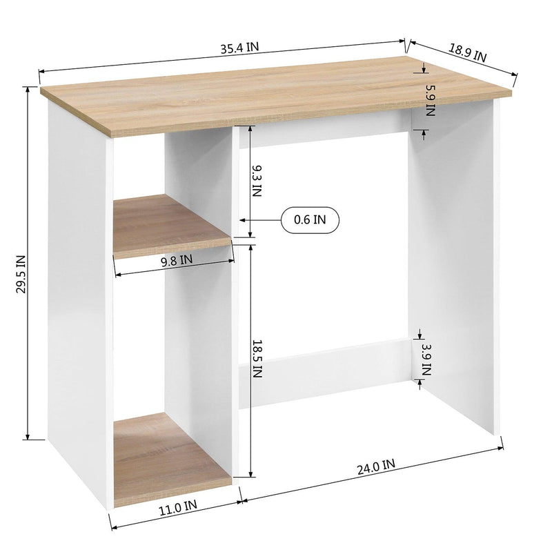 Full Wooden computer desk with 2 layers, 35.4" W x 18.9" D x 29.5" H, Oak & White - Urban Living Furniture (Los Angeles, CA)