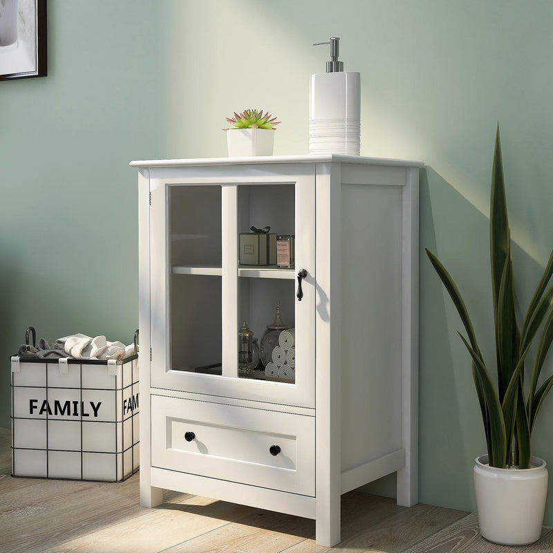 BuffetStorage cabinet with single glass doors and unique bell handle