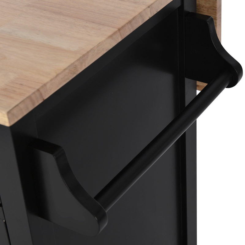 Kitchen Cart with Rubber wood Drop-Leaf Countertop, Concealed sliding barn door adjustable height,Kitchen Island on 4 Wheels withStorage Cabinet and 2 Drawers,L52.2xW30.5xH36.6 inch, Black - Urban Living Furniture (Los Angeles, CA)