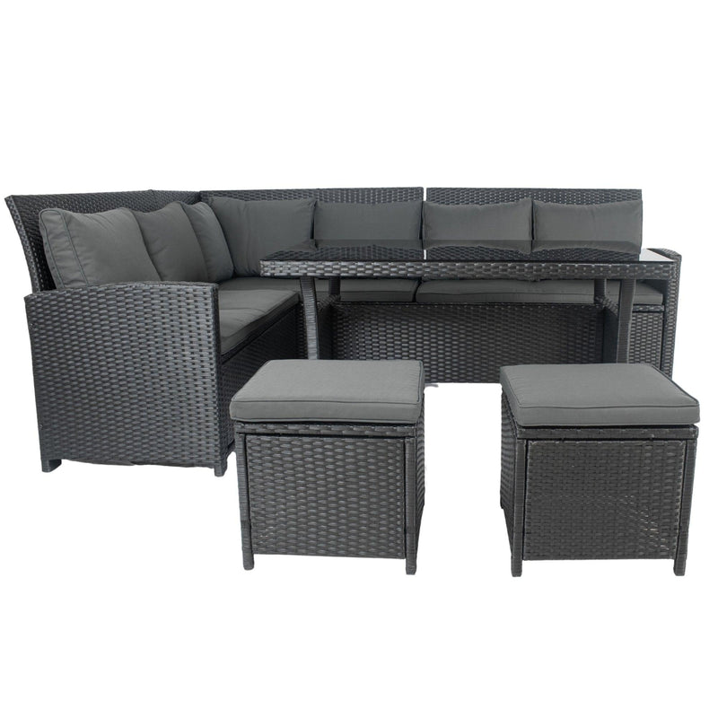 6 Pieces PE Rattan sectional Outdoor Furniture Cushioned Sofa Set with 2Storage Under Seat