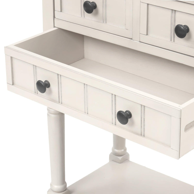 Narrow Console Table, Slim Sofa Table with ThreeStorage Drawers and Bottom Shelf (Ivory White) - Urban Living Furniture (Los Angeles, CA)