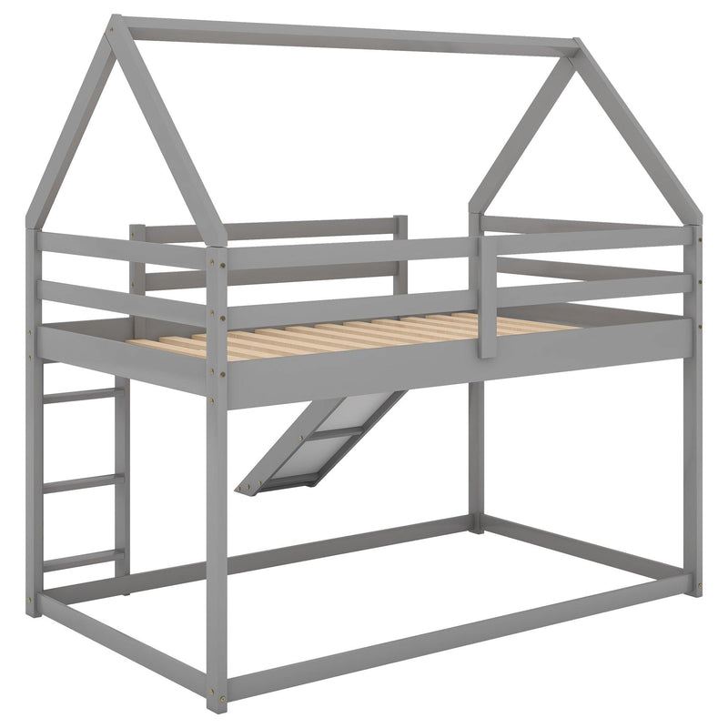 Twin Size Bunk House Bed with Slide and Ladder,Gray - Urban Living Furniture (Los Angeles, CA)