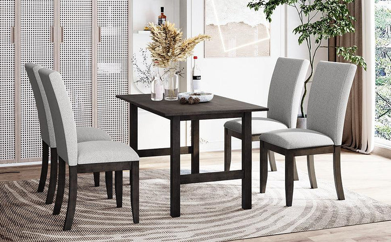 Farmhouse 5-Piece Wood Dining Table Set for 4, Kitchen Furniture Set with 4 Upholstered Dining Chairs for Small Places, Gray Table+Gray Chair - Urban Living Furniture (Los Angeles, CA)