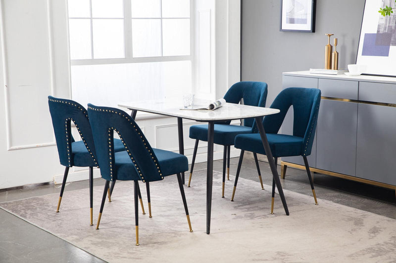 Akoya CollectionModern | Contemporary Velvet Upholstered Dining Chair with Nailheads and Gold Tipped Black Metal Legs,Blue,Set of 2 - Urban Living Furniture (Los Angeles, CA)