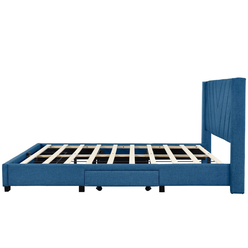 Queen SizeStorage Bed Linen Upholstered Platform Bed with 3 Drawers (Blue) - Urban Living Furniture (Los Angeles, CA)