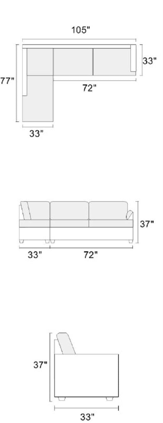 Living Room Furniture Grey Cushion Sectional w Ottoman Linen Like Fabric Sofa Chaise - Urban Living Furniture (Los Angeles, CA)