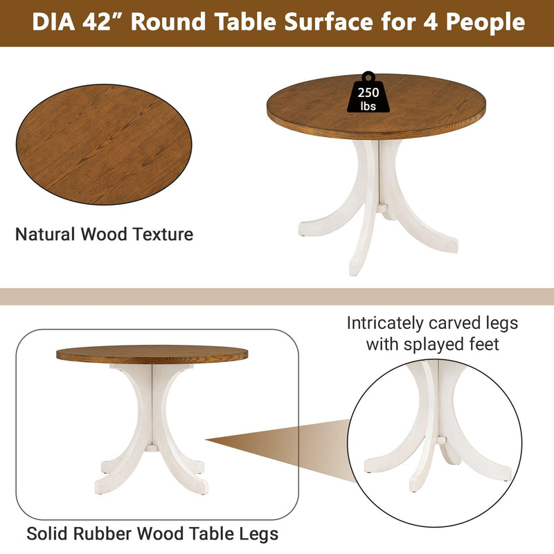 Mid-Century Solid Wood 5-Piece Round Dining Table Set, Kitchen Table Set with Upholstered Chairs for Small Places, Walnut Table+Beige Chair - Urban Living Furniture (Los Angeles, CA)