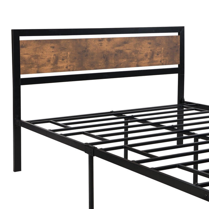 Metal and Wood Bed Frame with Headboard and Footboard ,Queen Size Platform Bed ,No Box Spring Needed, Easy to Assemble(Black) - Urban Living Furniture (Los Angeles, CA)