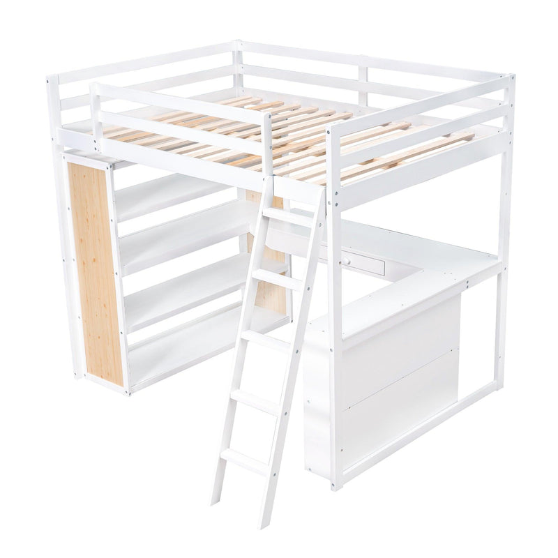 Full Size Loft Bed with Ladder, Shelves, and Desk, White - Urban Living Furniture (Los Angeles, CA)