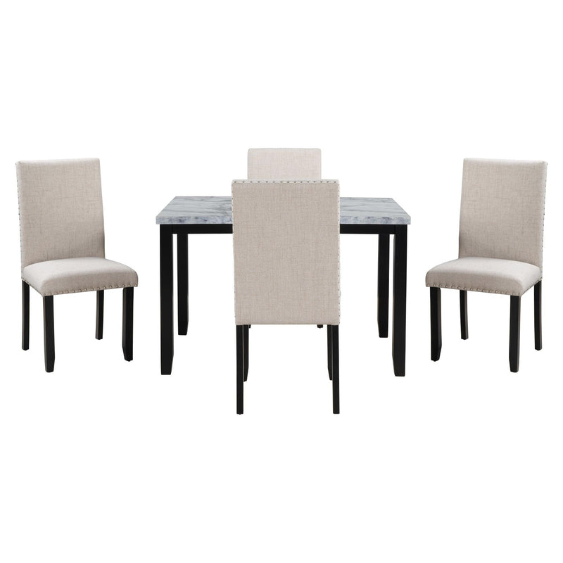 Faux Marble 5-Piece Dining Set Table with 4 Thicken Cushion Dining Chairs Home Furniture, White/Beige+Black - Urban Living Furniture (Los Angeles, CA)