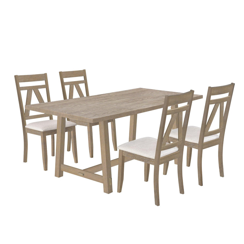 Rustic 5-Piece Large Wood Dining Table Set with 70inch Table and 4 Upholstered Dining Chairs,Brown - Urban Living Furniture (Los Angeles, CA)